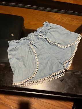 Light Wash Pom-Pom Trim Women’s Skort